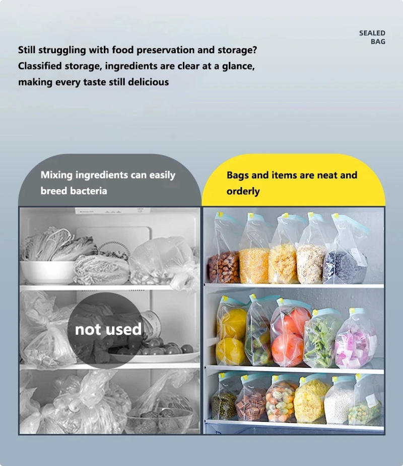 Description Picture 4 of item10 Pcs Reusable Food Storage Covers Bags Wrap Plastic Ziplock Household Food Preservation Sealed Zipper Kitchen Moisture-Proof