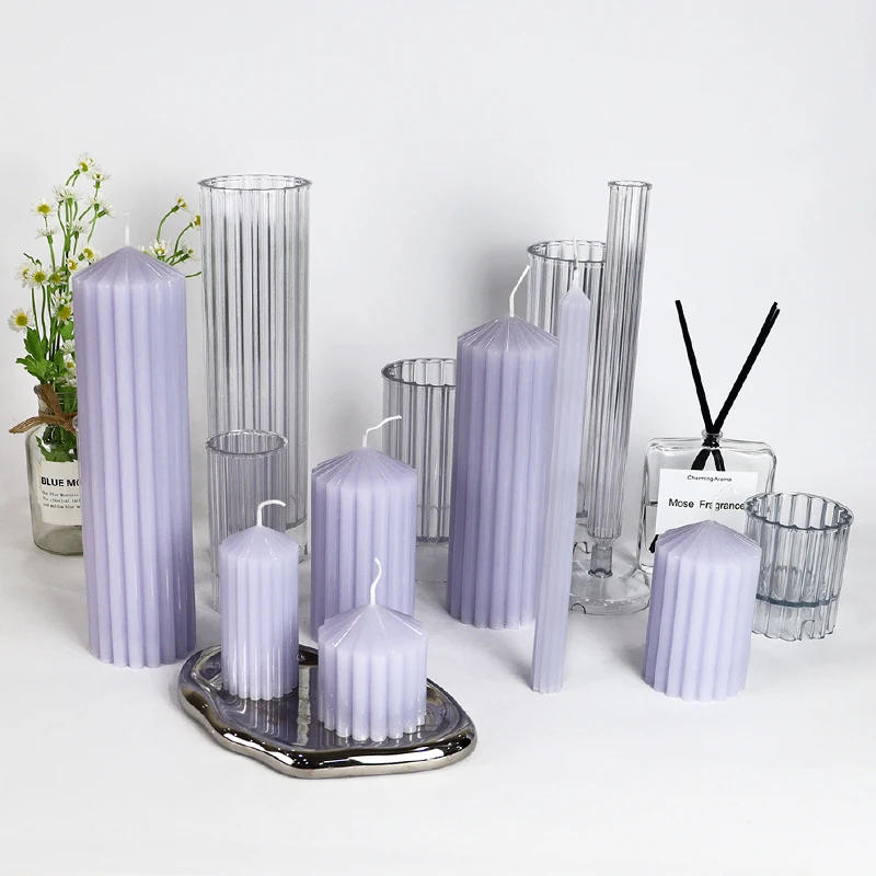 Description Picture 4 of item3D Thick Stripe Cylindrical Candle Plastic Mold Diy Geometric Cylinder Candle Making Kit Plastic Molds Jar Handmade Candles