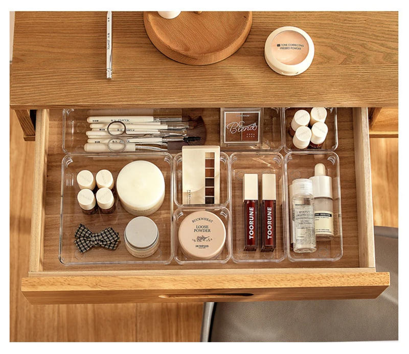 Description Picture 4 of itemTransparent Desk Drawer Organizers Acrylic Box Makeup Organizer Clear Plastic Storage Box Jewelry Box Cosmetic Desk Organizers