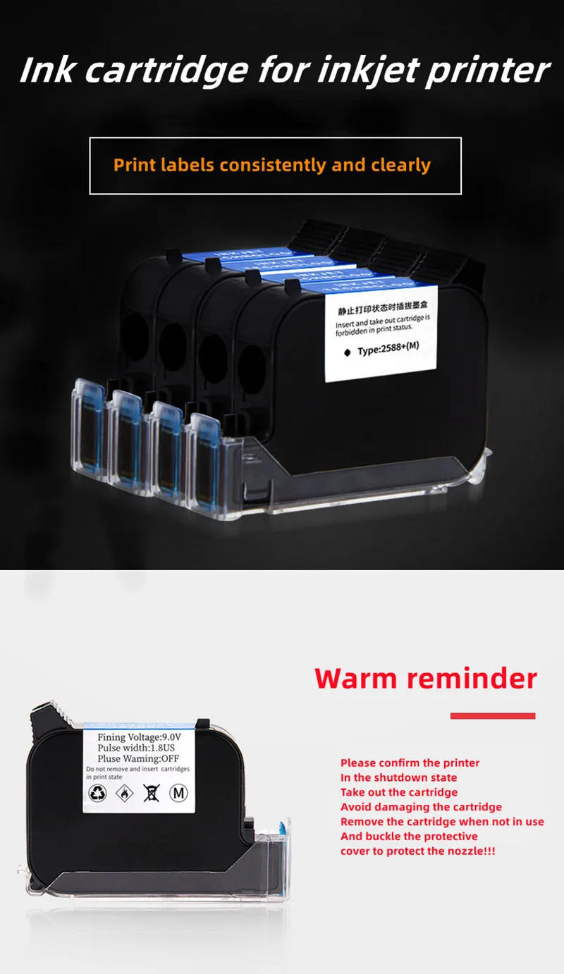 Description Picture 6 of item2588 42ML Black Red Blue Green Printer Ink Cartridge Quick-drying 12.7mm Print Height Universal for Handheld Inkjet Printer