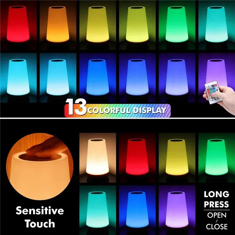 Description Picture 6 of itemTable Lamp Bedside Lamp For Bedroom 13 Color Changing Touch Night Light RGB Remote Dimmable USB Rechargeable Portable Room Light