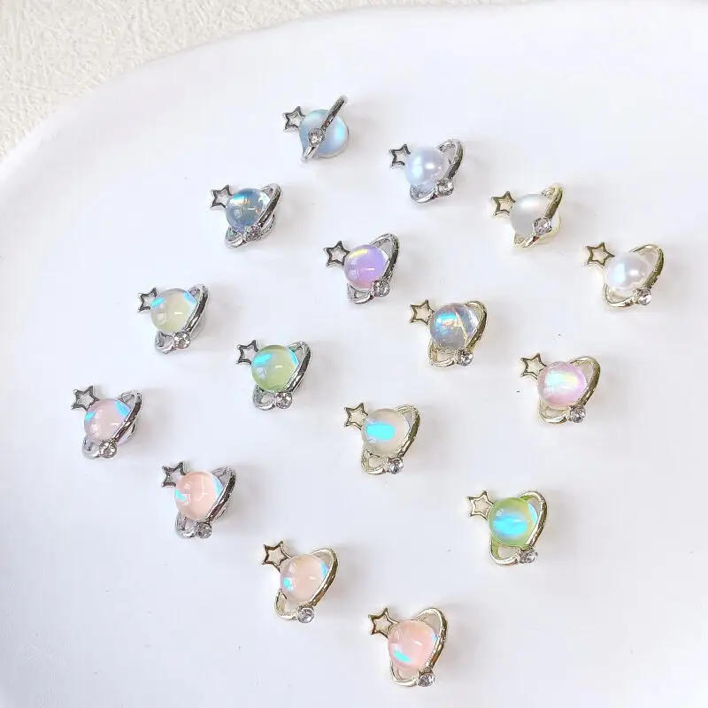 Description Picture 5 of item10pcs 3D Punk Style Saturn Rhinestone Nail Art Charm Alloy Deluxe Aurora Planet Glitter Nail Decoration DIY for Acrylic Nail