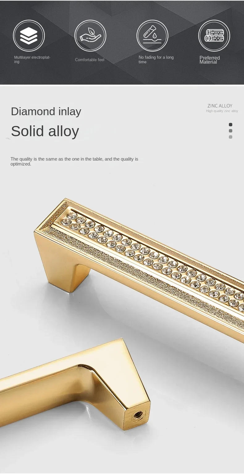 Description Picture 3 of itemGolden Handle Crystal Drawer Glass Cabinet Kitchen Decorative Hardware Hollowed Out Pull Furniture Knob Fittings Accessories