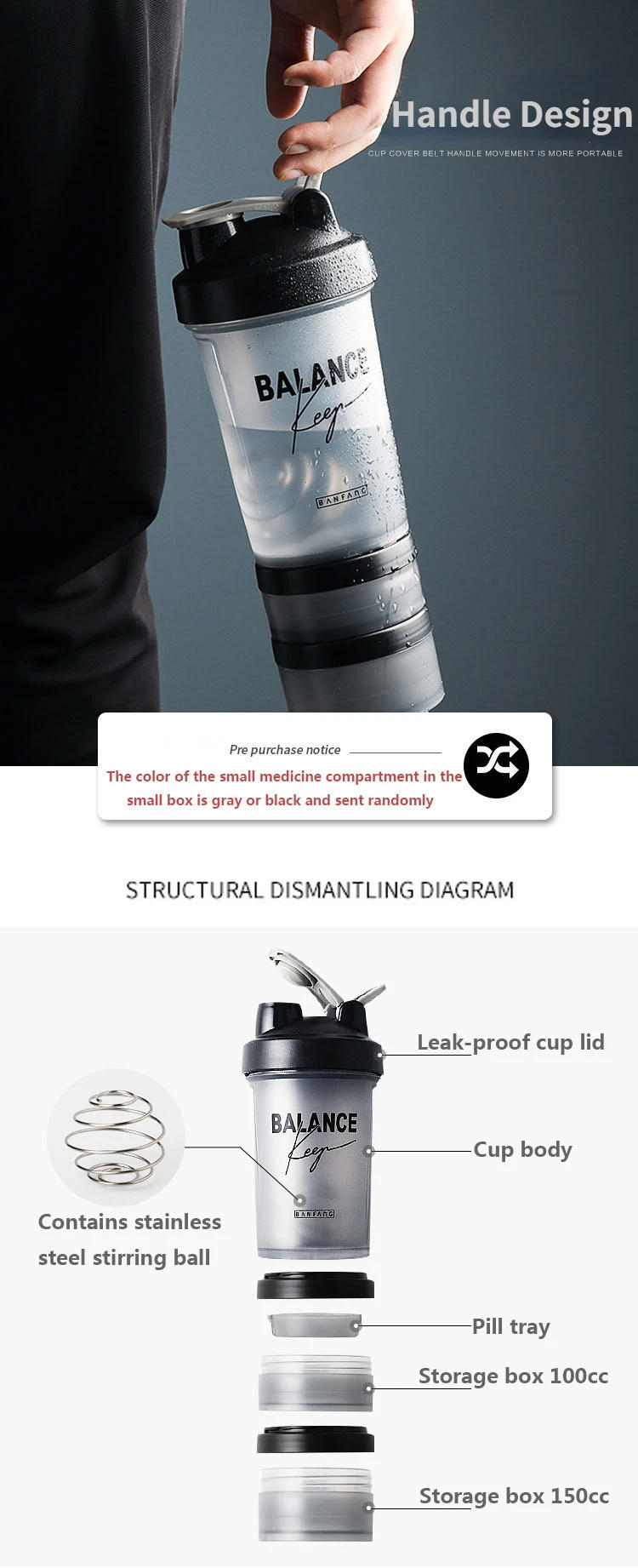 Description Picture 5 of item500ml Large-capacity Shaker Protein Bottle Powder Mixing Cup Portable Water Bottle Gym Sports Drinking Bottle Fitness Cup Kettle