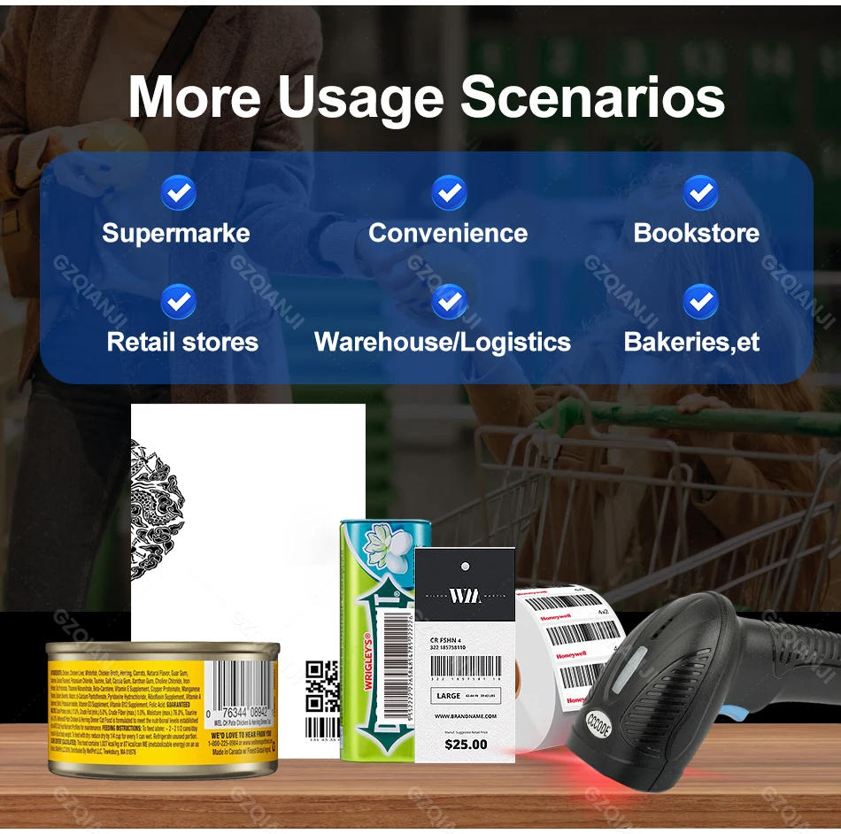 Description Picture 6 of item1D 2D QR Handheld Barcode Scanner Reader Bar Reader Portable USB Wireless 2.4G Bluetooth Connect PDF417 DM Code 3 in 1 1.5m Drop