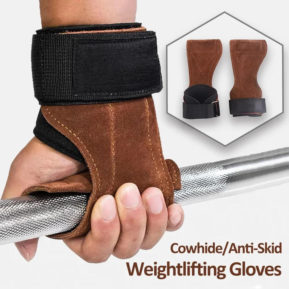 Description Picture 2 of itemBench Press Weight Lifting Wrist Hooks Straps Cowhide Deadlift Gloves and Grip Pads for Fitness Gym Training Dumbbell Pull-Up