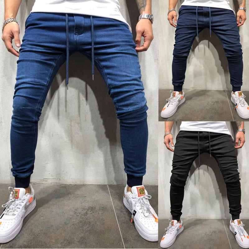 Description Picture 3 of itemMens Pants Lace-up Simple Design Jeans Casual Slim Trousers Male  Pencil Denim Skinny For Men  hip hop  men clothing  men pants