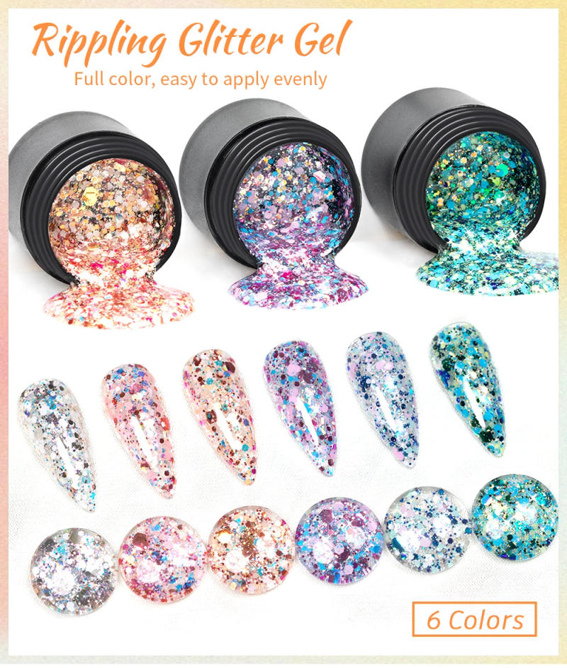 Description Picture 2 of itemColorful Glitter Sequins Gel Nail Polish 5ML Glitter Nail Art Gel Soak Off UV Gel For Manicure Semi Permanent Varnish Hybrid