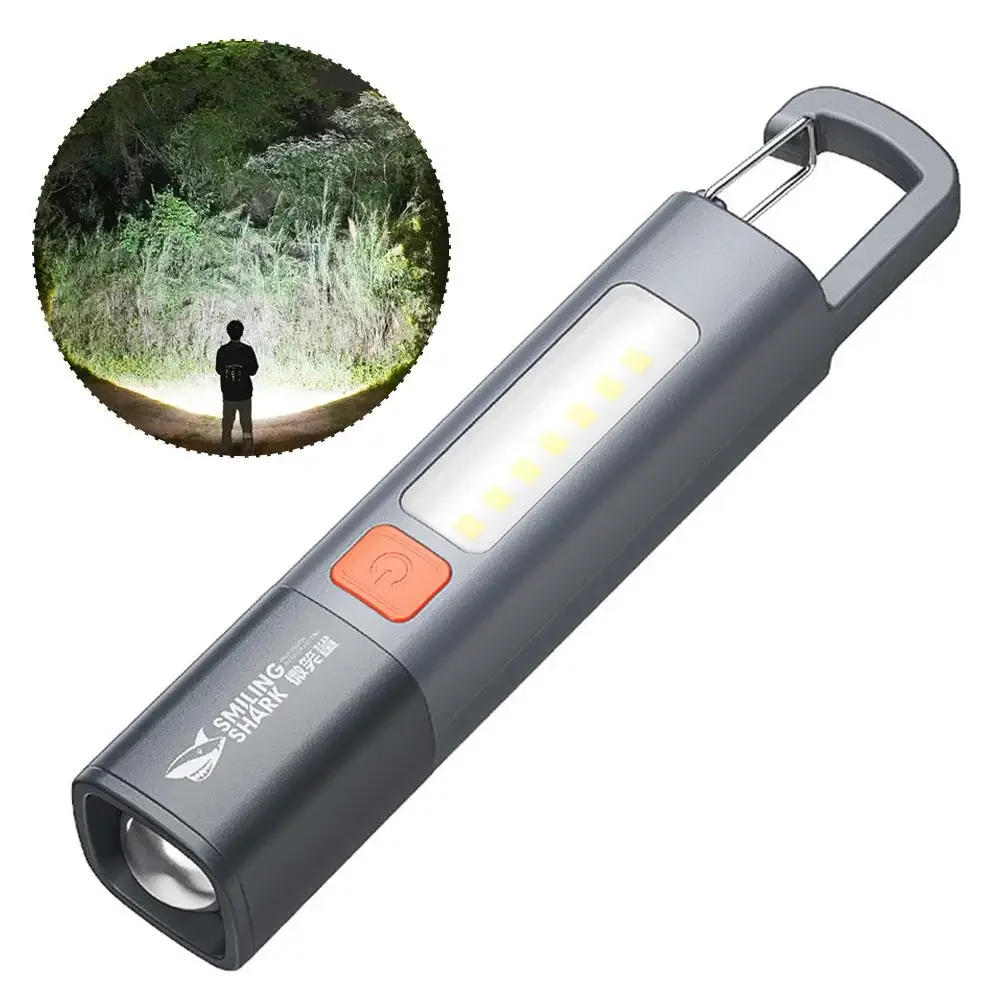 Description Picture 3 of itemPortable LED Flashlight USB Rechargeable With Hook Zoomable Torch Outdoor Camping Hiking Long-range Emergency Lantern