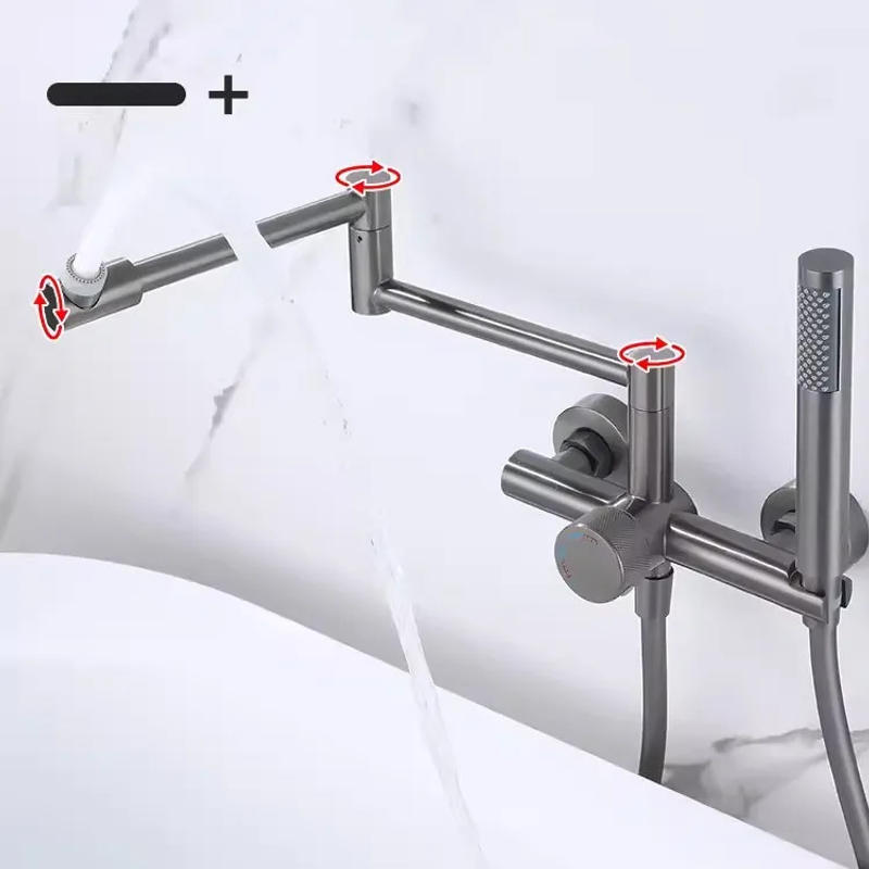 Description Picture 3 of itemBathroom Shower Faucet Set Wall Mounted Gray Bathtub Faucet Foldable Rotation Gray Shower Mixer Set 304 SUS