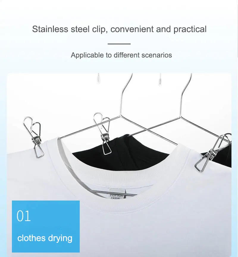 Description Picture 3 of itemStainless Steel Clips Clothes Clamps Pins Pegs Holder Household Multipurpose Sealing Clothing Clip Hanging Bed Sheet Clothespins