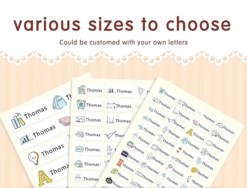 Description Picture 3 of itemCustomize Spain Name Stickers Waterproof Cute Cartoon Pattern Labels Personalized Children Boy Girl School Stationery Sticker