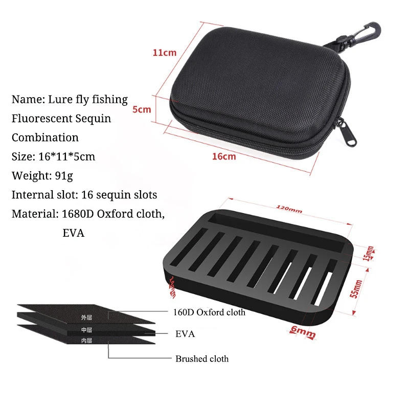 Description Picture 4 of itemJSFUN Portabale Fly Fishing Lure Spinner Spoon Bait Foam Box Trout Flies Fishook Fish Hook Hard EVA Storage Case Container Bag