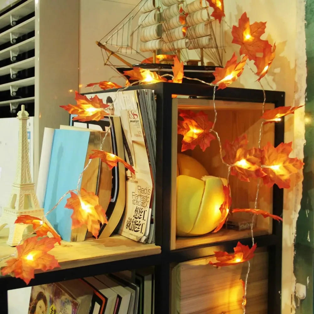 Description Picture 6 of item2/3/6M Christmas Decoration Artificial Maple Leaf Leaves LED Light String Lantern Garland Home Party DIY Deco Halloween New Yea