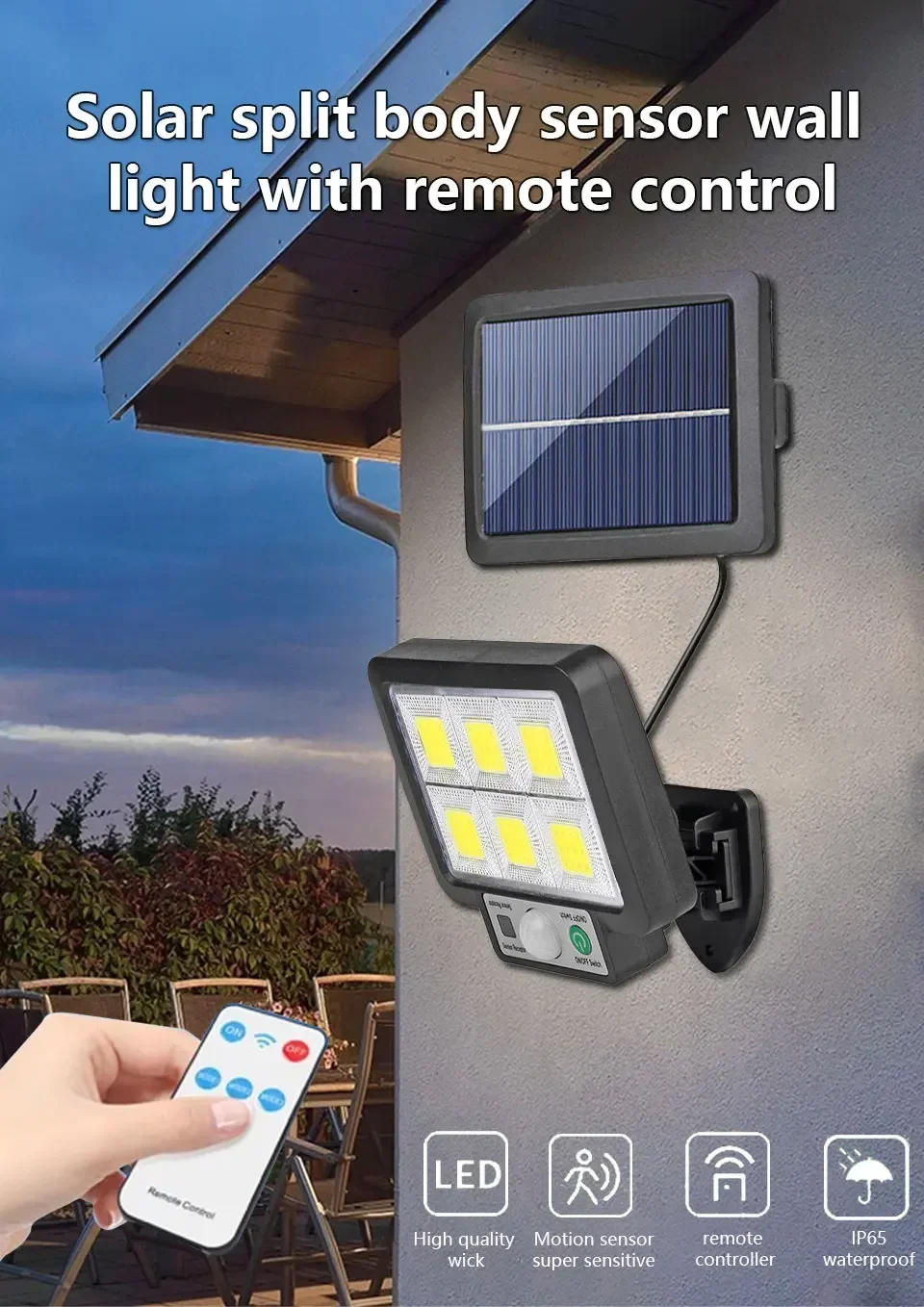 Description Picture 2 of itemSolar Wall Lamp Split LED Solar Light 3 Mode Motion Sensor With Remote Control Outdoor Waterproof Garden Street Garage Light