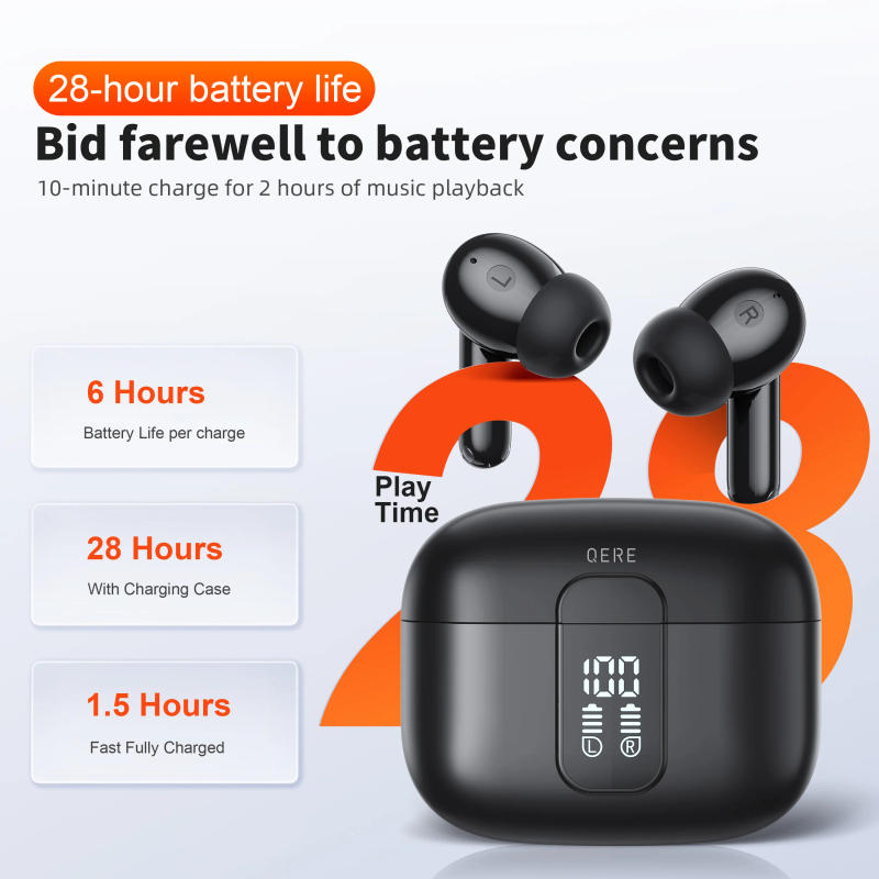 Description Picture 3 of itemWireless Headphones,QERE E50,NEW TWS Bluetooth 5.3,HD Microphone,HIFI Earphones,13mm Driver,Display screen+touch,4 Mics+ENC Call