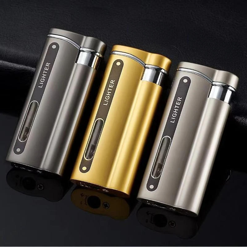 Description Picture 5 of item2024 Newest Hot Sale Gas Lighter Visible Gas Butane Turbo Gun Cigar Portable Smoking Metal Cigarette Lighter Men Gadgets