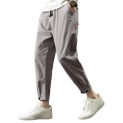 Casual Cargo Style Bottoms Men's Straight Ankle-banded Sweatpants with Side Pockets for Gym Training Jogging Elastic Waist Solid