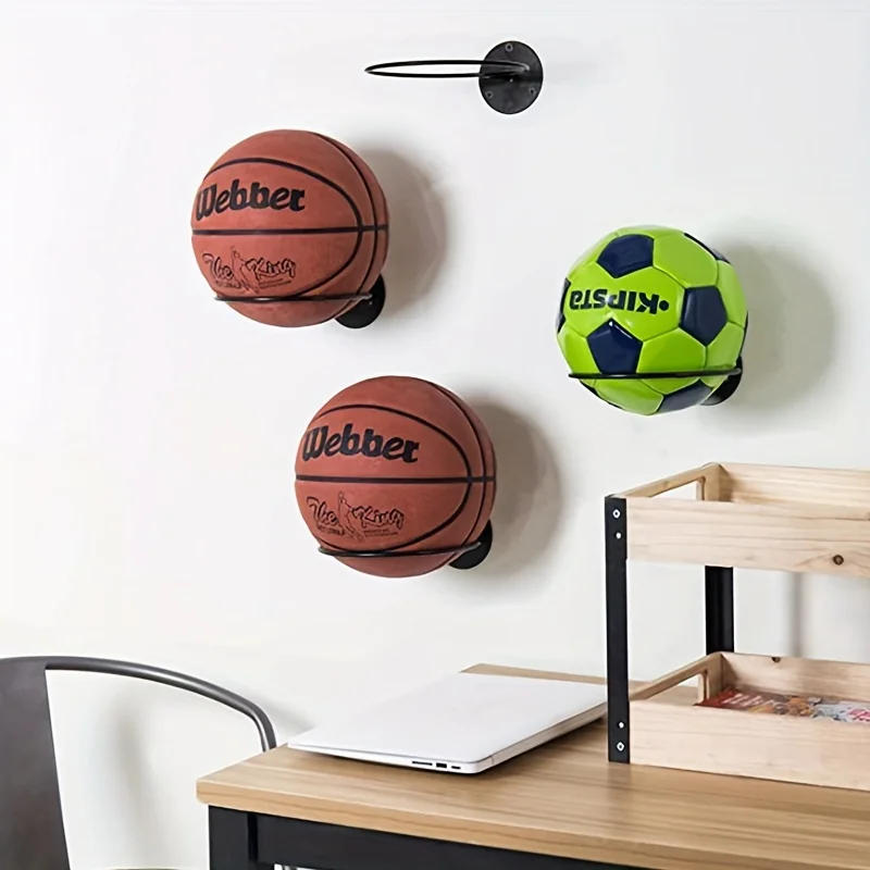 Description Picture 2 of item1pc/2pcs Metal Wall Mounted Sports Ball Display Stand For Basketball, Football, Volleyball, Durable Wall Storage Rack