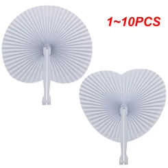 1~10PCS White Heart Shape Folding Fan Blank Fan Festival Hand Fans Party Gift Painting Birthday Wedding Party Decoration
