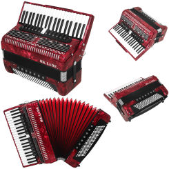HK·LADE AH-120 Red Bayan Accordion 41 Key 120 Bass 13 Keyboard Voice Changing Accordion Sheepskin Bellows Accordion with Storage