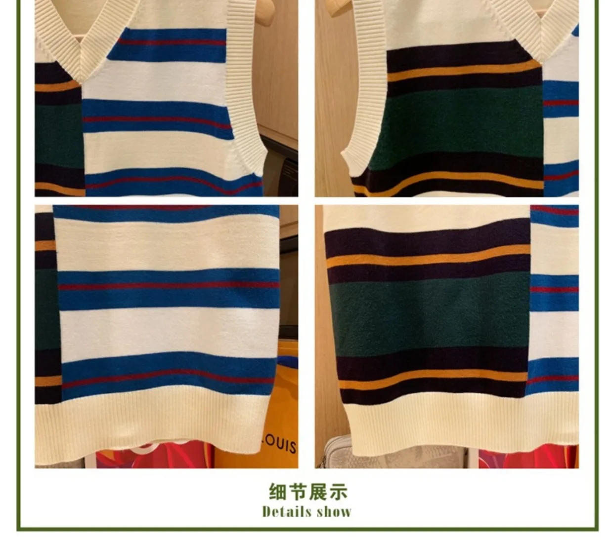 Description Picture 4 of itemMen Sweater Vest Patchwork Casual Sleeveless Knit Sweaters Male Loose V-neck All-match Korean Preppy Style Streetwear W462