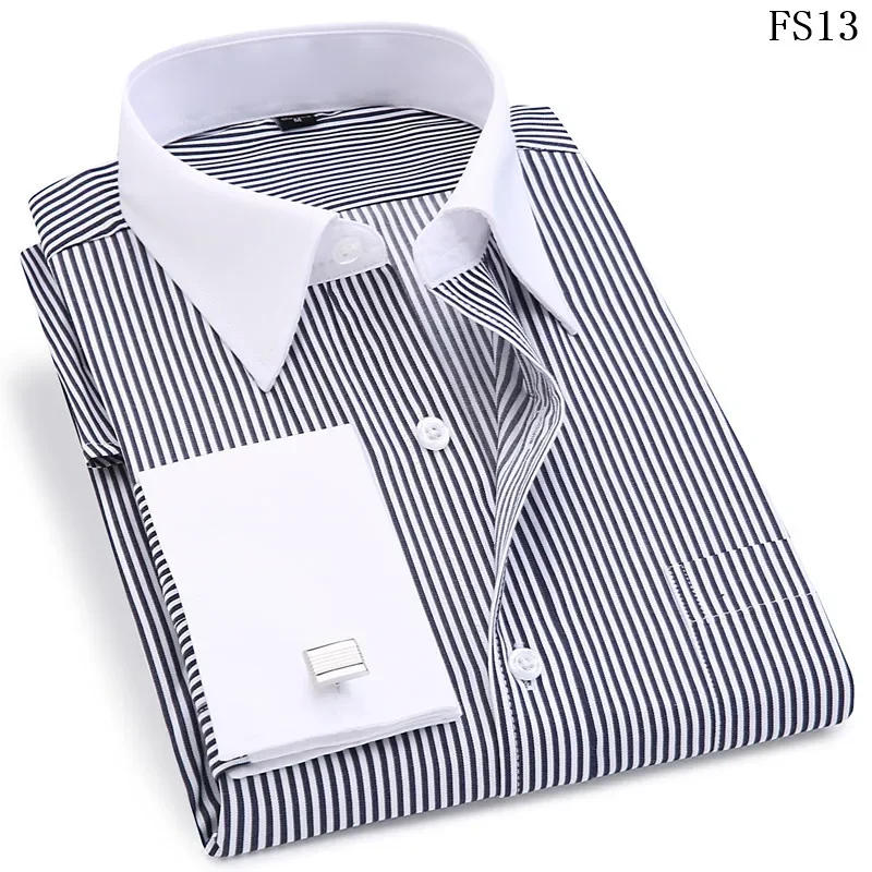 Description Picture 4 of itemNew Gentle Formal Mens French Cuff Dress Shirt Men Long Sleeve Solid Striped Style Men's Shirts Cufflink Include Plus Sizet 6XL