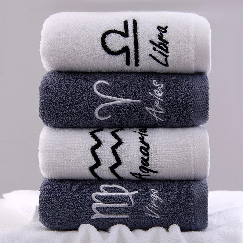 Description Picture 2 of item12 Constellation Letters Towel Embroidery Cotton Absorbent Quick Dry Lovers Gift Thickened Sports Soft fashion Bath Towel Set
