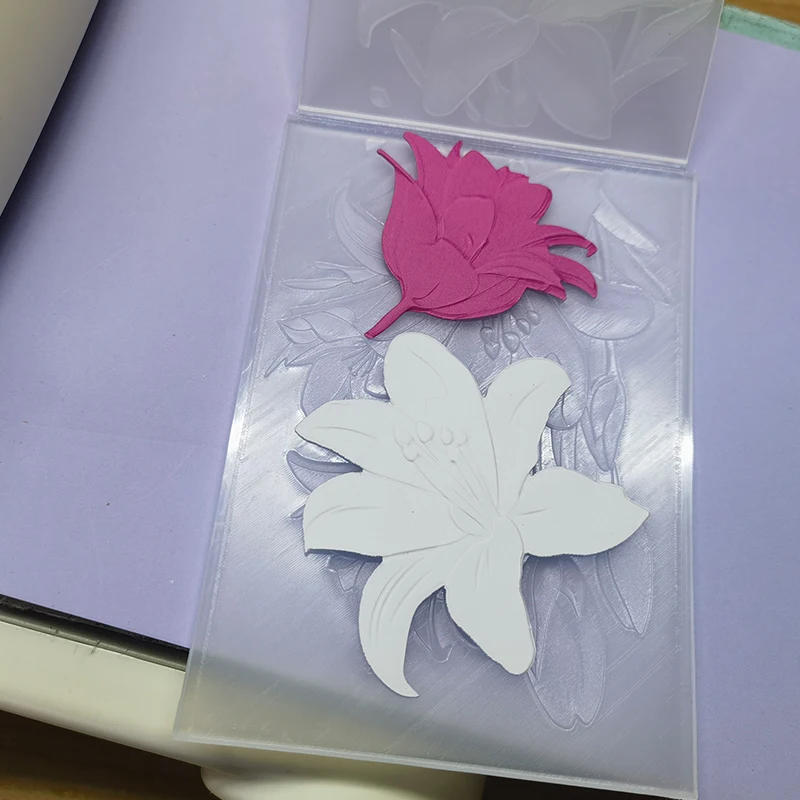 Description Picture 5 of itemNew Beautiful Lily Flower 3d Relief Plastic Embossing Folder And Mold For Card Making, Scrapbook Paper, Diy Decorative Products