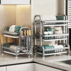 Dish Drying Rack Multi Layer Kitchen Drainboard Set Organizer Large Rust-Proof Dish Drainer with Utensil Holder Drying Shelves