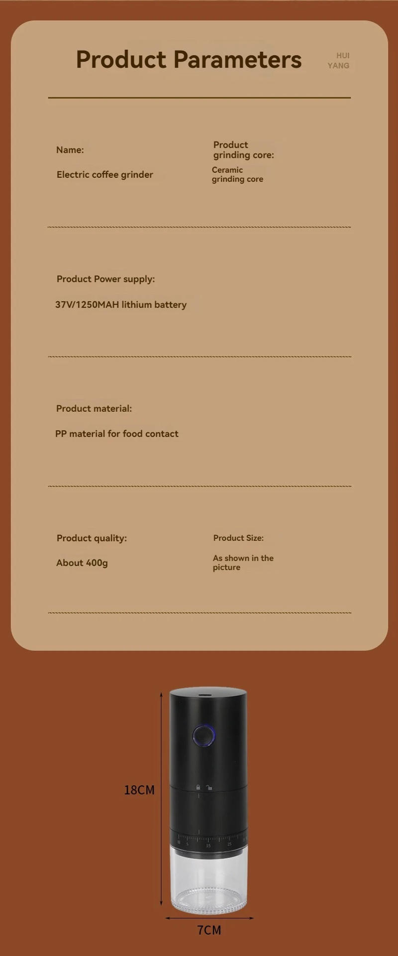 Description Picture 2 of itemCoffee Grinder TYPE-C USB Charge Professional Ceramic Grinding Core Coffee Beans Mill Grinder New Upgrade Portable Electric