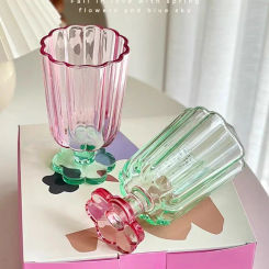 1pc 250ml French Style Glass Cup  Flower Shaped Wine Glass Cute Boba Tea Drinking Glass Home Bar Drinkware Summer Holiday Gifts