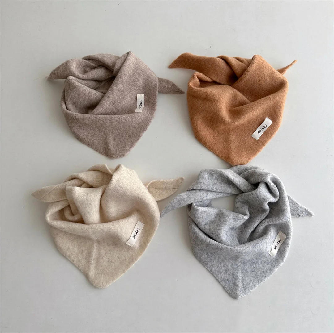 Description Picture 2 of itemWinter Children's Triangle Scarf Wool Solid Scarf Baby Girls Soft Shawl Kids Collar Warm Neckerchief Boys Drool Saliva Towels