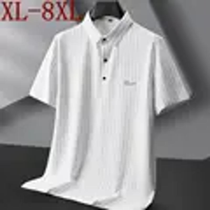 Description Picture 2 of item8XL 7XL 6XL 2024 Summer Top Grade New Designer Striped Polo Shirt Men Short Sleeve Lapel Mens Shirts Casual Loose Polos Homme