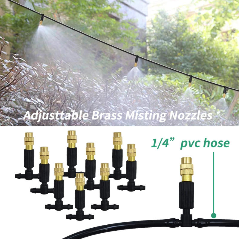 Description Picture 4 of item5M-50M Garden Misting Cooling System 1/4'' Drip Irrigation Outdoor Watering Brass Atomizer Nozzles 4/7mm Hose Greenhouse Parasol