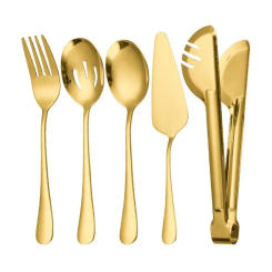 Gold Dinnerware Set Stainless Steel Cutlery Serving Utensils Buffet Catering Serving Colander Spoons Fork Silverware Set