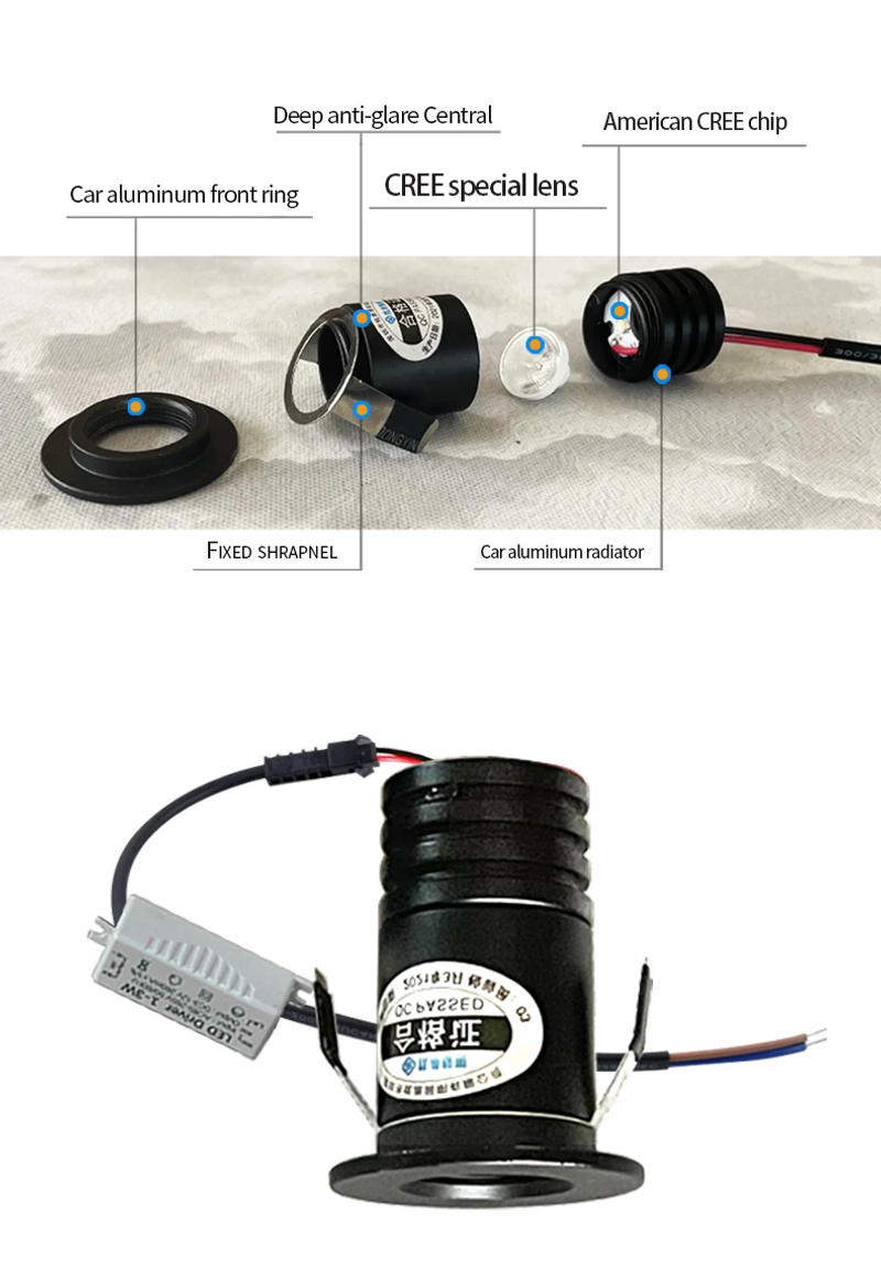 Description Picture 4 of item【28mm hole】recessed mini Spotlight 1w 3w LED ceiling light 110volt 220V Deep anti-glare small downlight with driver set