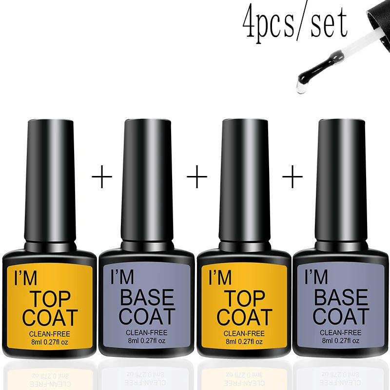 Description Picture 2 of itemNail Art Kit With 4 Pcs/Set Base Coat And Top Coat LED Light Curing Quick-drying Transparent Glossy Mirror Lasting Nail Art Gel