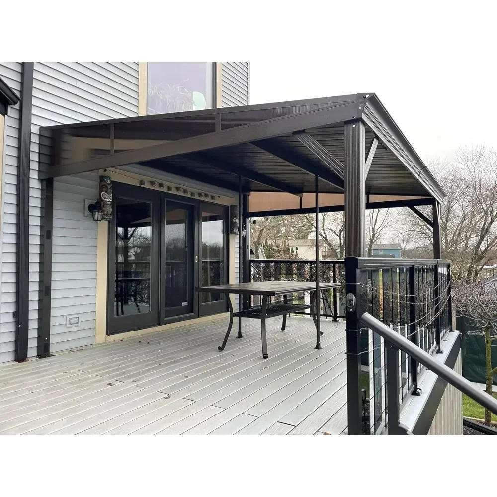 Description Picture 3 of item10 X 12 Ft Lean To Gazebo with Aluminum Frame, Galvanized Steel Sloping Roof with Curtains and Netting, Gazebo