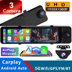 3 Camera Dash Cam 4K Car DVR Front Inside Rear 1080P GPS Tracking Night Vision Video Registrator Dashcam Parking