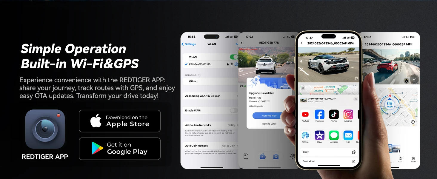 Description Picture 5 of itemREDTIGER F7N PRO Dash Camera 4K Video Recorder  Built In WiFi GPS FOV 170 Dash Cam With SONY STARVIS 2 SENSOR Night Vision