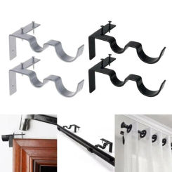 Support Hanger Holder Bathroom Double Hang Fixed Clip Curtain Rod Brackets Hanging Rack Hook Shower Curtain Pole Bracket
