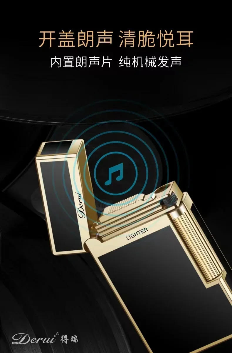 Description Picture 3 of itemNew Derui Windproof  Gas Inflated Lighter Jet PING Bright Sound Pipe Cigar Torch Lighter Compact Butane Flint Lighter Men Gift
