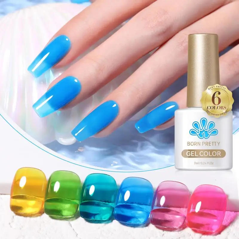 Description Picture 3 of itemBORN PRETTY 7ml 6Pcs Soda Ice Jelly Gel Nail Polish Set Gorgeous Color Full Coverage Semi Permanent Varnish Soak Off UV Gel