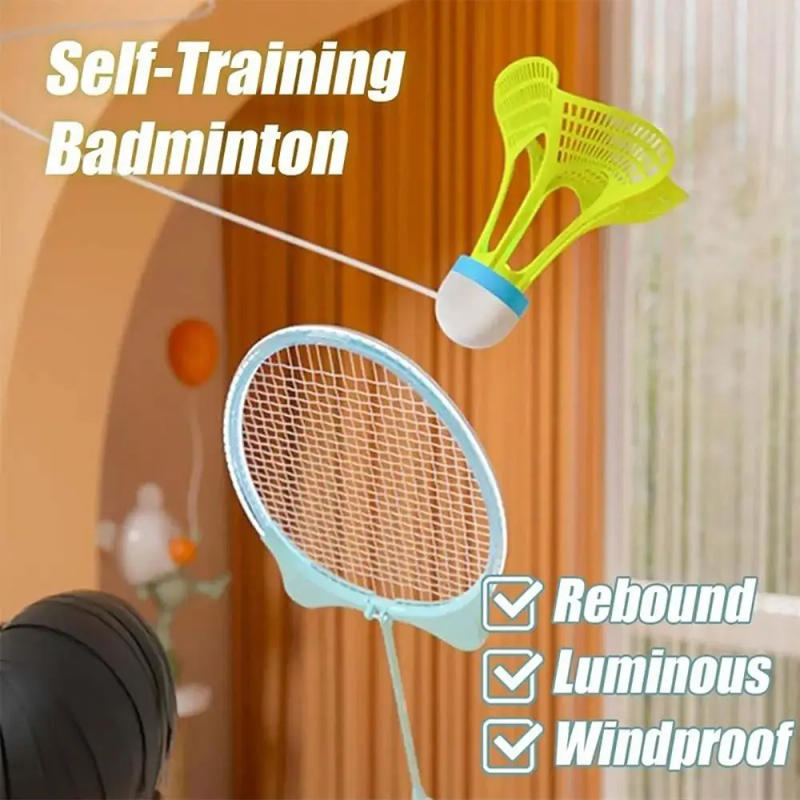 Description Picture 6 of item3 Sets Elastic Badminton Trainer Set Glowing Badminton Balls Single Player Rebound Practice Swing Badminton Racquet for Beginner