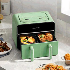 220V Multi-Functional Dual Chamber Air Fryer: with 4L+4L Dual-Capacity Non-Stick Basket,Independent Temperature Control