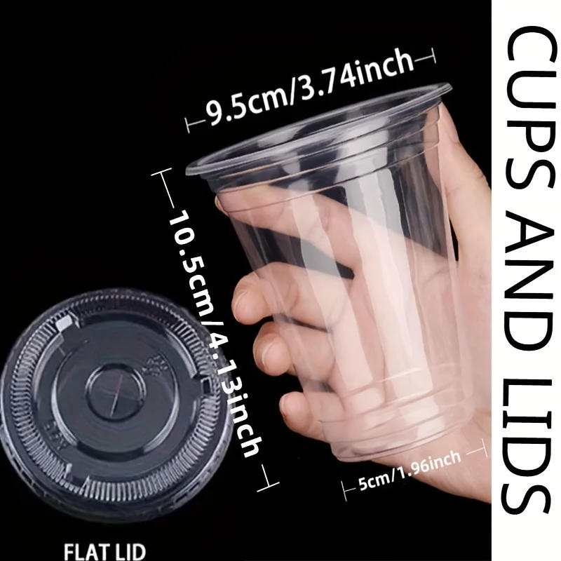 Description Picture 4 of item50Sets 12/16/20OZ Plastic Cups With Lids Clear Disposable Cups For Parties Iced Coffee Smoothie  Milkshake Cold Drinks