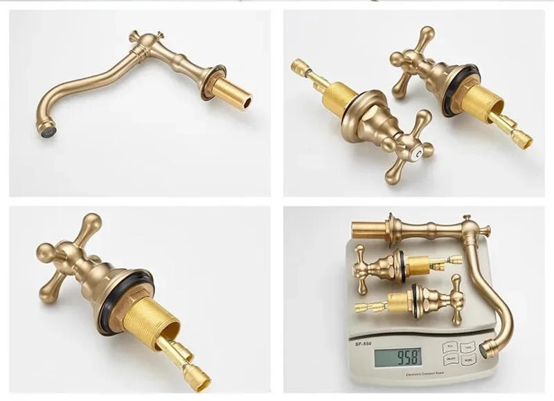 Description Picture 6 of itemBrushed Gold Bathroom Faucet Total Brass  Basin Widespread Sink 3 Hole Hot And Cold Waterfall Water Tap