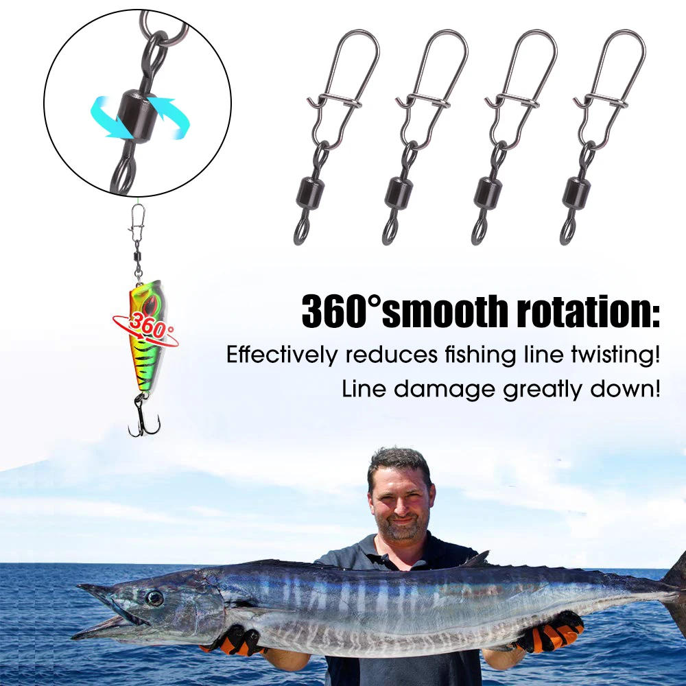 Description Picture 4 of item10/20/50pcs Fishing Connector Stainless Steel Snap Bearing Rolling Fishing Hooks Sea Fishing Lure Multifunction Pin Jig Tackle
