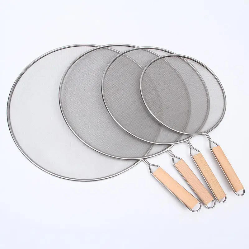 Description Picture 3 of itemStainless Steel Splatter Screen For Frying Pans Mesh Guard For Kitchen Cooking Hot Oil Splash Splatter With Wooden Handle